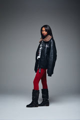 Synthetic Leather Fur Collar Blouson