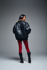 Synthetic Leather Fur Collar Blouson