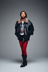 Synthetic Leather Fur Collar Blouson