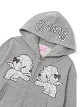 Lace twins logo zip hoodie