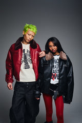 Synthetic Leather Fur Collar Blouson