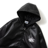 킹 로고 합성 가죽 후드 재킷