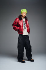 Synthetic Leather Fur Collar Blouson