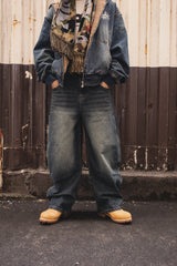 King Logo Slub Denim Buggy Pants