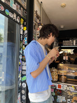 Striped open collar shirt