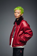 Synthetic Leather Fur Collar Blouson