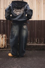 King Logo Slub Denim Buggy Pants