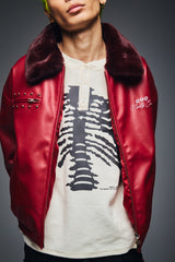 Synthetic Leather Fur Collar Blouson