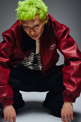 Synthetic Leather Fur Collar Blouson