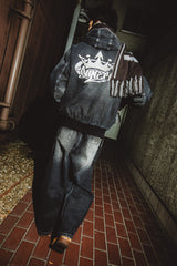 킹 로고 데님 퀼트 재킷