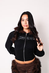 line stone fur hoodie