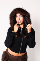 line stone fur hoodie