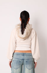 line stone fur hoodie