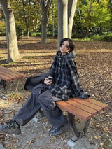 wool like check hood