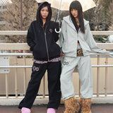 90 Logo Cat Ear Zip Hoodie【9090girl】