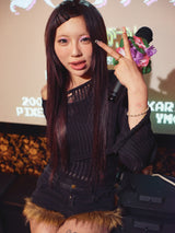 Layered Off Shoulder Damaged Knit【9090 girl】