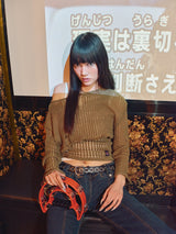 Layered Off Shoulder Damaged Knit【9090 girl】