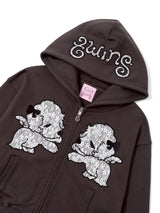 Lace twins logo zip hoodie