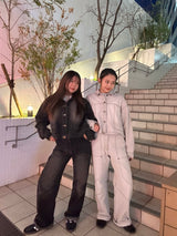 curve stitch denim blouson