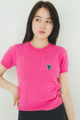 MSB 패치 로고 케이블 니트 탑