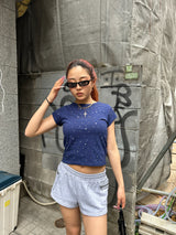 라인스톤 크롭 티