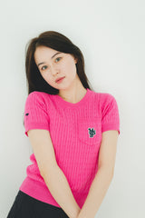 MSB 패치 로고 케이블 니트 탑