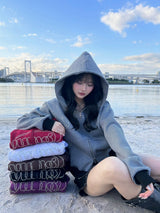 Universal logo rhinestone zip hoodie