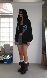 heart logo damage zip hoodie