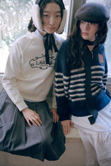 Sailor Collar Border Halfzip Knit