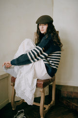 Sailor Collar Border Halfzip Knit