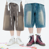 vintage like wide denim half pants