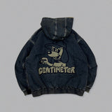 CMT ruler boa denim hooded jacket