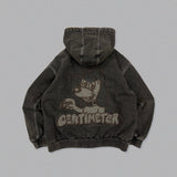 CMT ruler boa denim hooded jacket