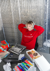 vector mosaic long knit polo