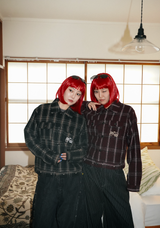 baseball logo lamé check jacket