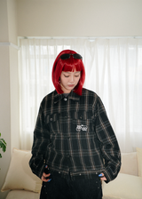 baseball logo lamé check jacket