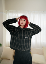 baseball logo lamé check jacket