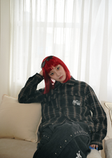 baseball logo lamé check jacket