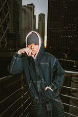 CMT ruler boa denim hooded jacket