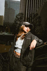 CMT ruler boa denim hooded jacket