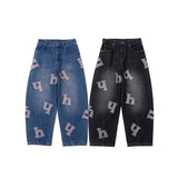 H flower logo denim