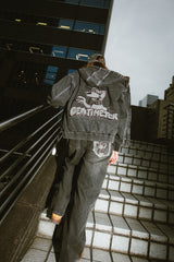 CMT ruler boa denim hooded jacket