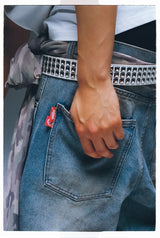 King Logo Slub Denim Buggy Pants