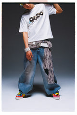 King Logo Slub Denim Buggy Pants