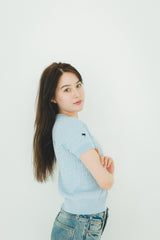 MSB 패치 로고 케이블 니트 탑