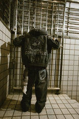 CMT ruler boa denim hooded jacket