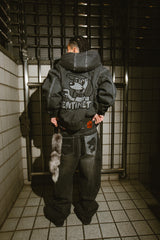 CMT ruler boa denim hooded jacket