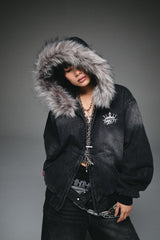 King Logo Slub Denim Far Zip Hoodie