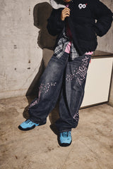Sakura Embroidered Slub Denim Buggy Pants