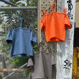 ribbon off shoulder cropped tee